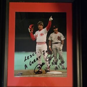 Pete Rose Autographed & Personalized Reds Photo – Framed, Signed $130